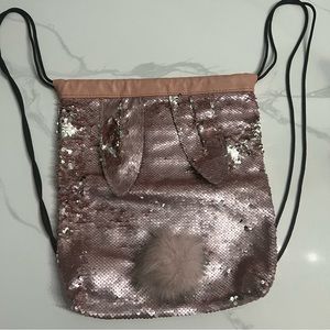 bunny ears flip sequin pink string bag
